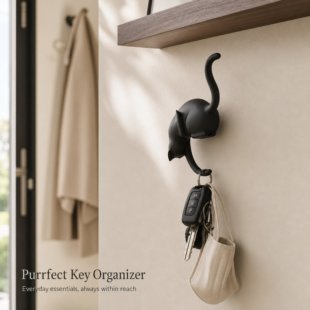 🐈Creative Black Cat Tail Key Holder Hanging Hook For Home Decoration