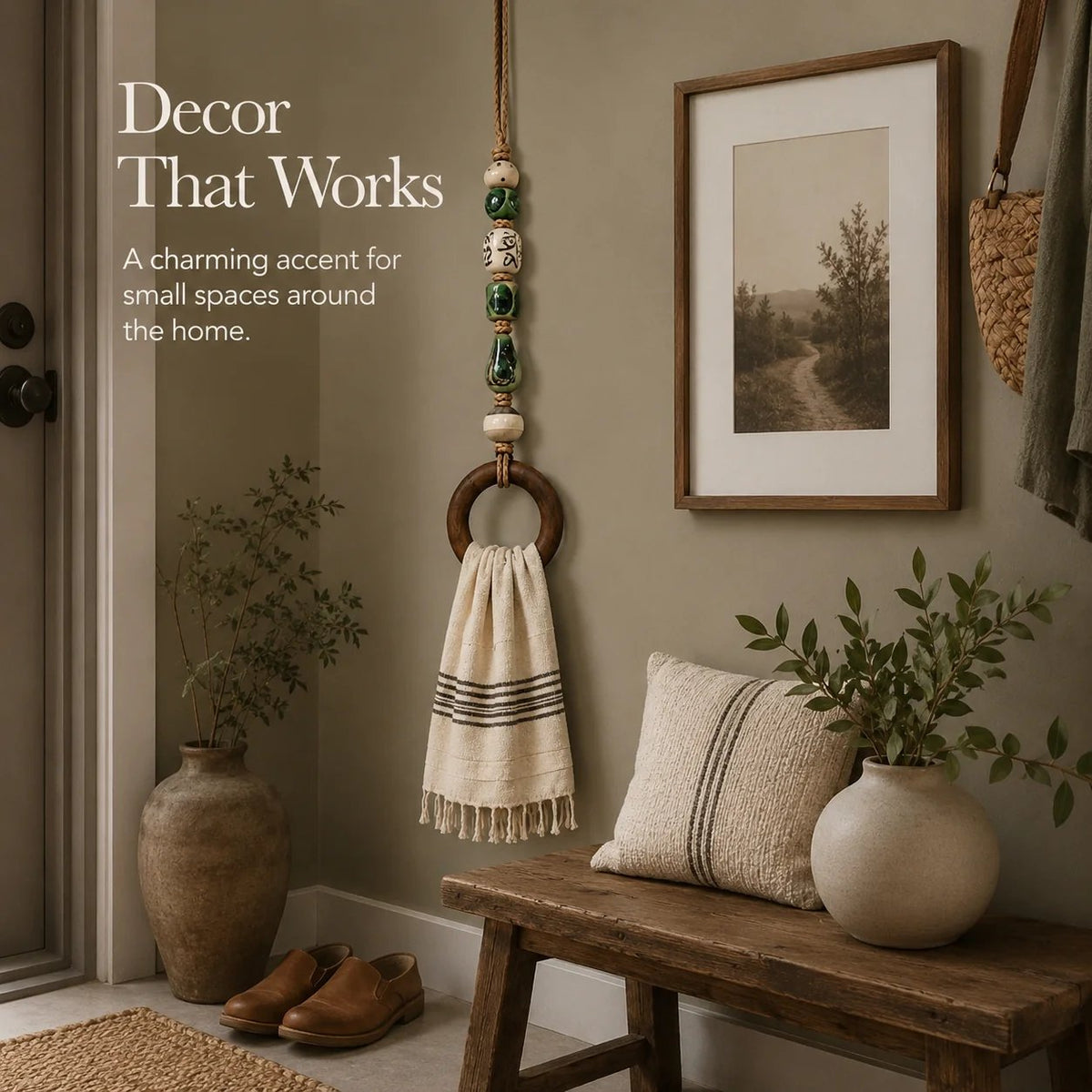 🧺🌿Decorative Beaded Towel Hanger with Wooden Ring