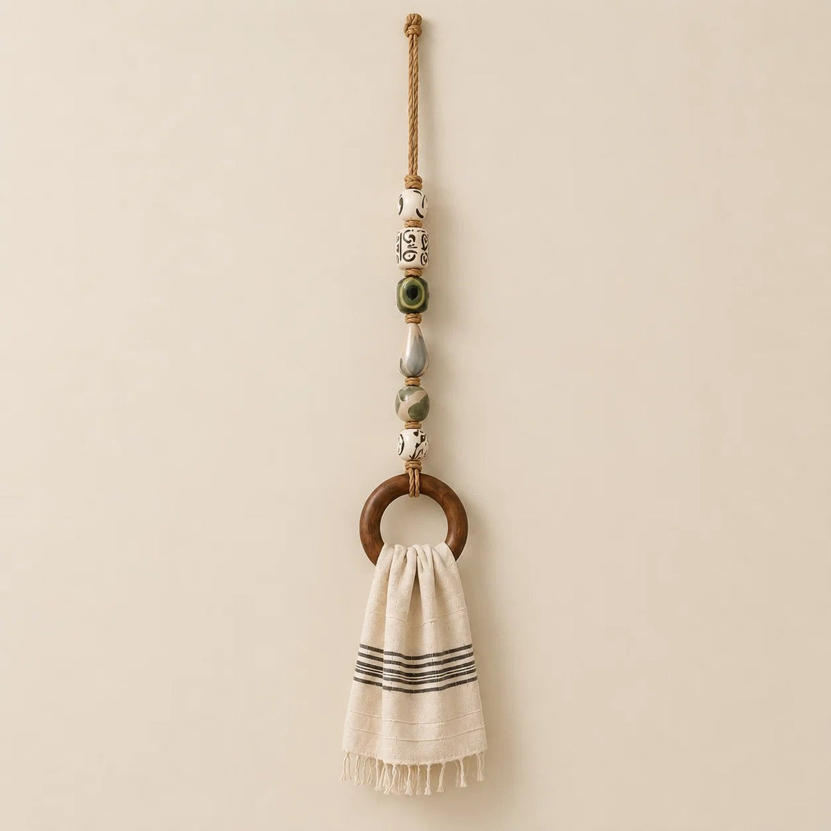 🧺🌿Decorative Beaded Towel Hanger with Wooden Ring