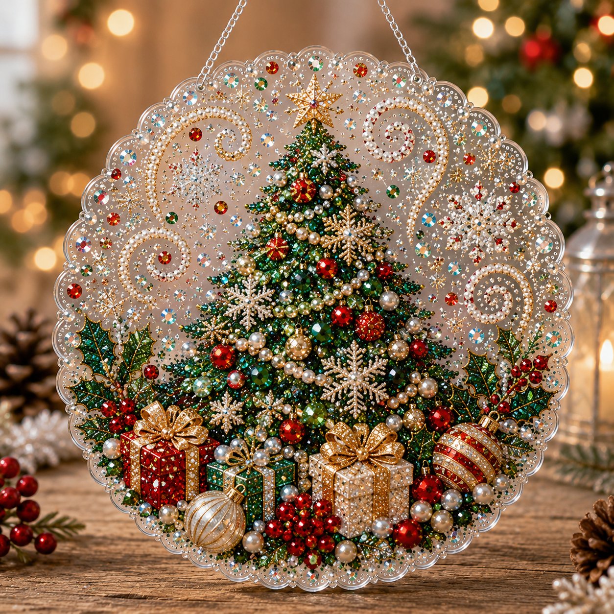 🎄 Christmas Pearl Diamond Art Acrylic Hanging Plaque Kit | Scratch-Resistant Non-Fading Board with Pearl Beads | DIY Handmade Holiday Decor 🎅💎
