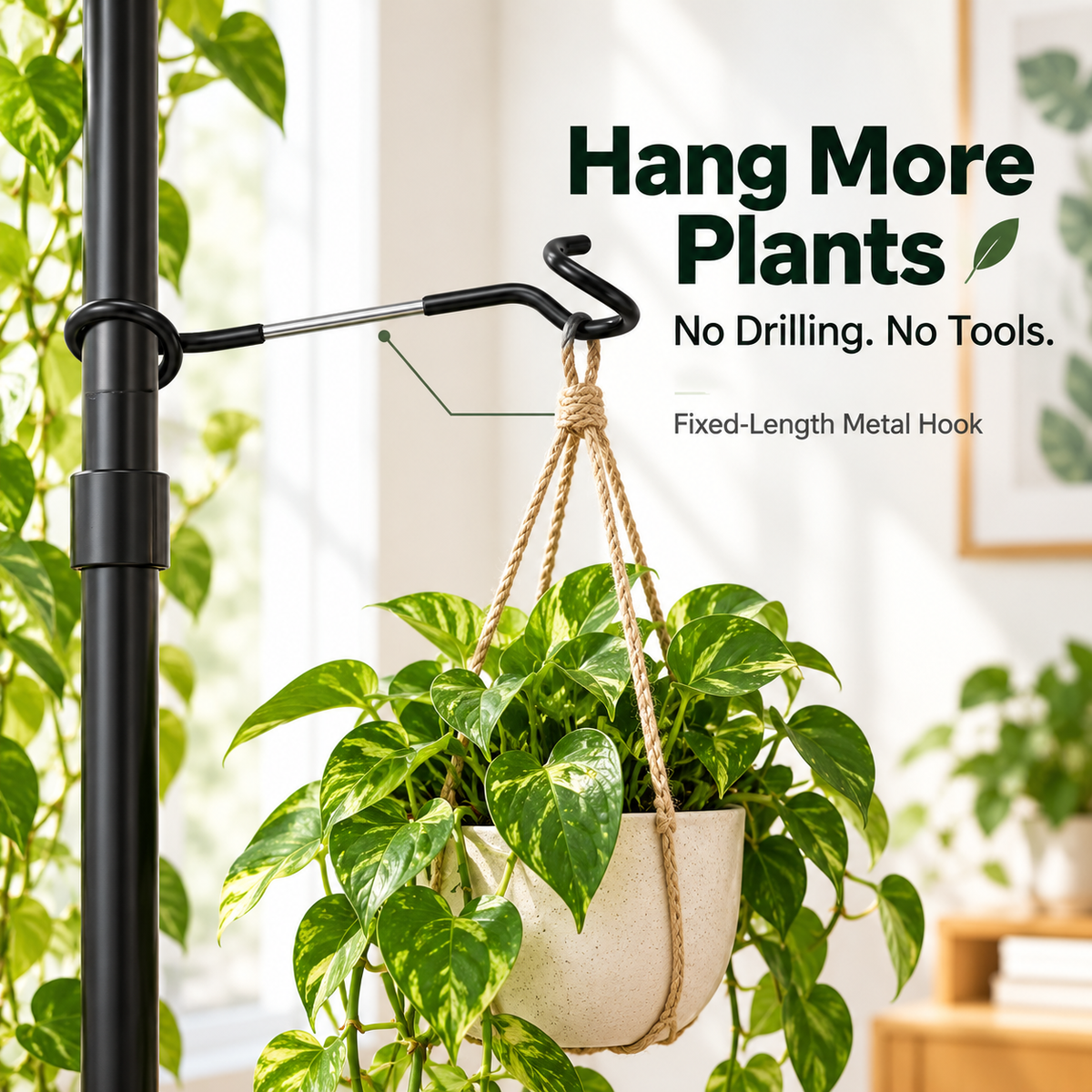 🪴🔧 No-Drill Plant Pole Hanging Hook--turn a vertical pole into extra hanging space