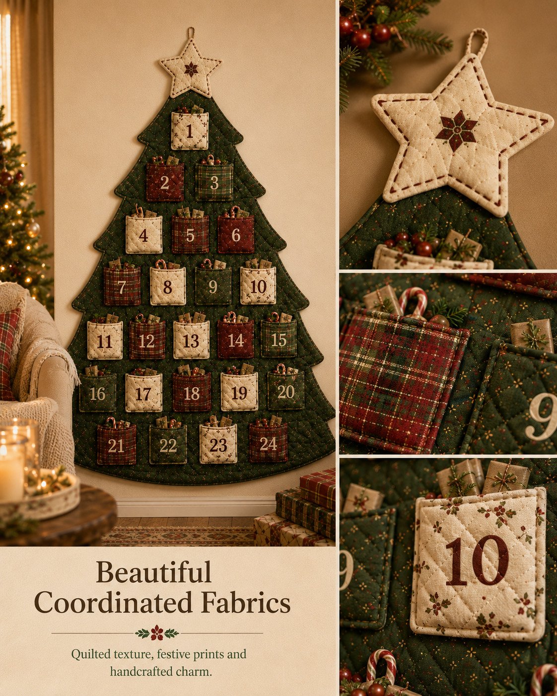 🧵🎄DIY 24-Pocket Fabric Christmas Advent Tree Kit— Craft Your Own Family Keepsake! ✨