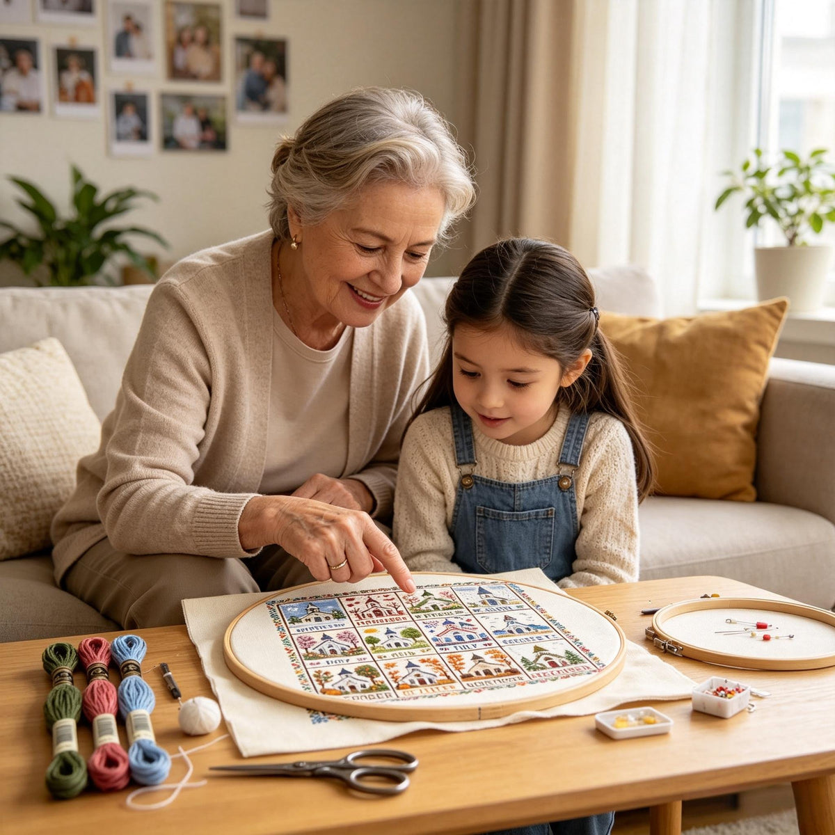 🌾🧵 12-Month Seasons & Holidays Cross Stitch Kit — pre‑printed fabric, so you can stitch without the counting