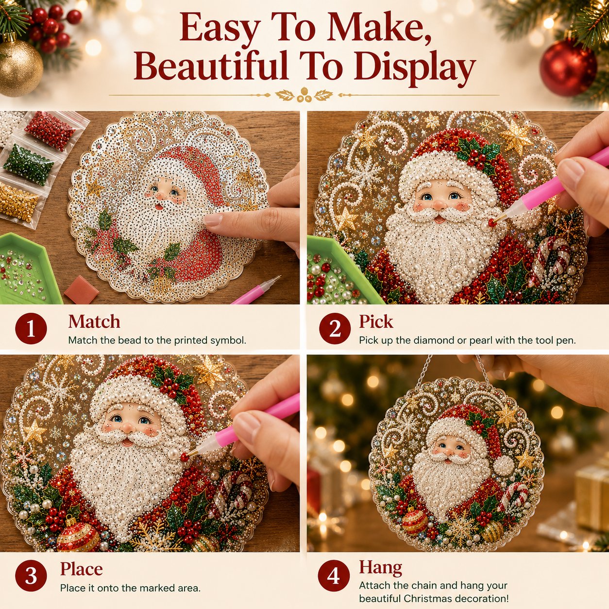 🎄 Christmas Pearl Diamond Art Acrylic Hanging Plaque Kit | Scratch-Resistant Non-Fading Board with Pearl Beads | DIY Handmade Holiday Decor 🎅💎