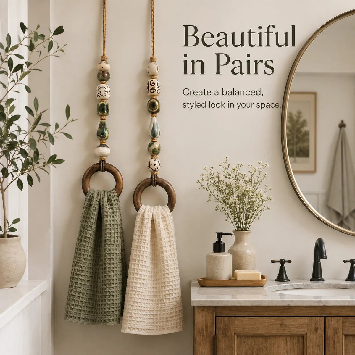 🧺🌿Decorative Beaded Towel Hanger with Wooden Ring