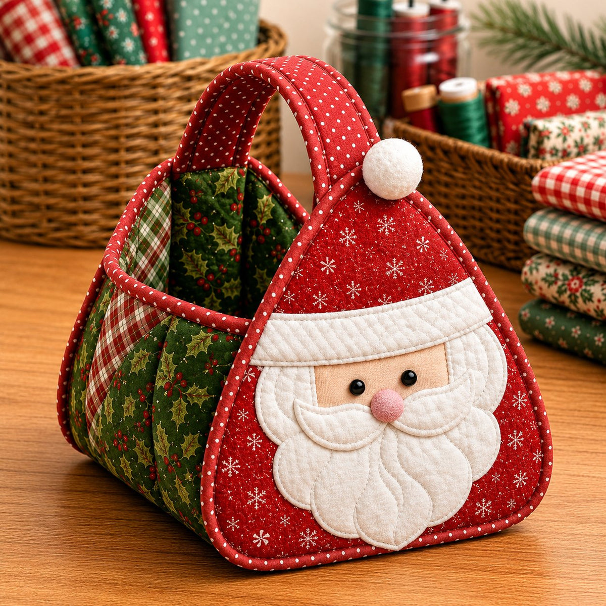 🎄 Christmas Quilted Carry Basket-Choose DIY Kit or Finished Basket for ultimate holiday cheer! ✨🧵