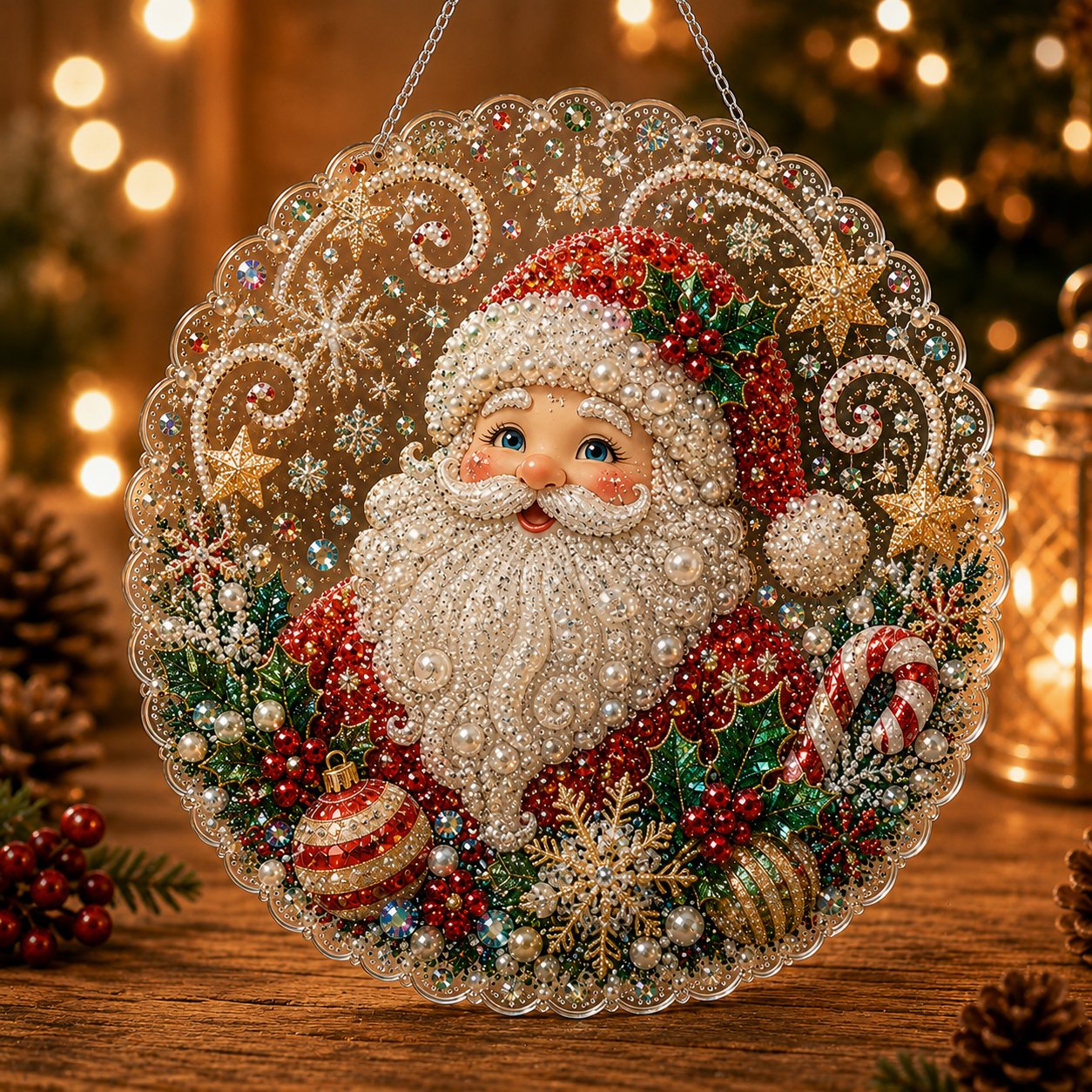 🎄 Christmas Pearl Diamond Art Acrylic Hanging Plaque Kit | Scratch-Resistant Non-Fading Board with Pearl Beads | DIY Handmade Holiday Decor 🎅💎