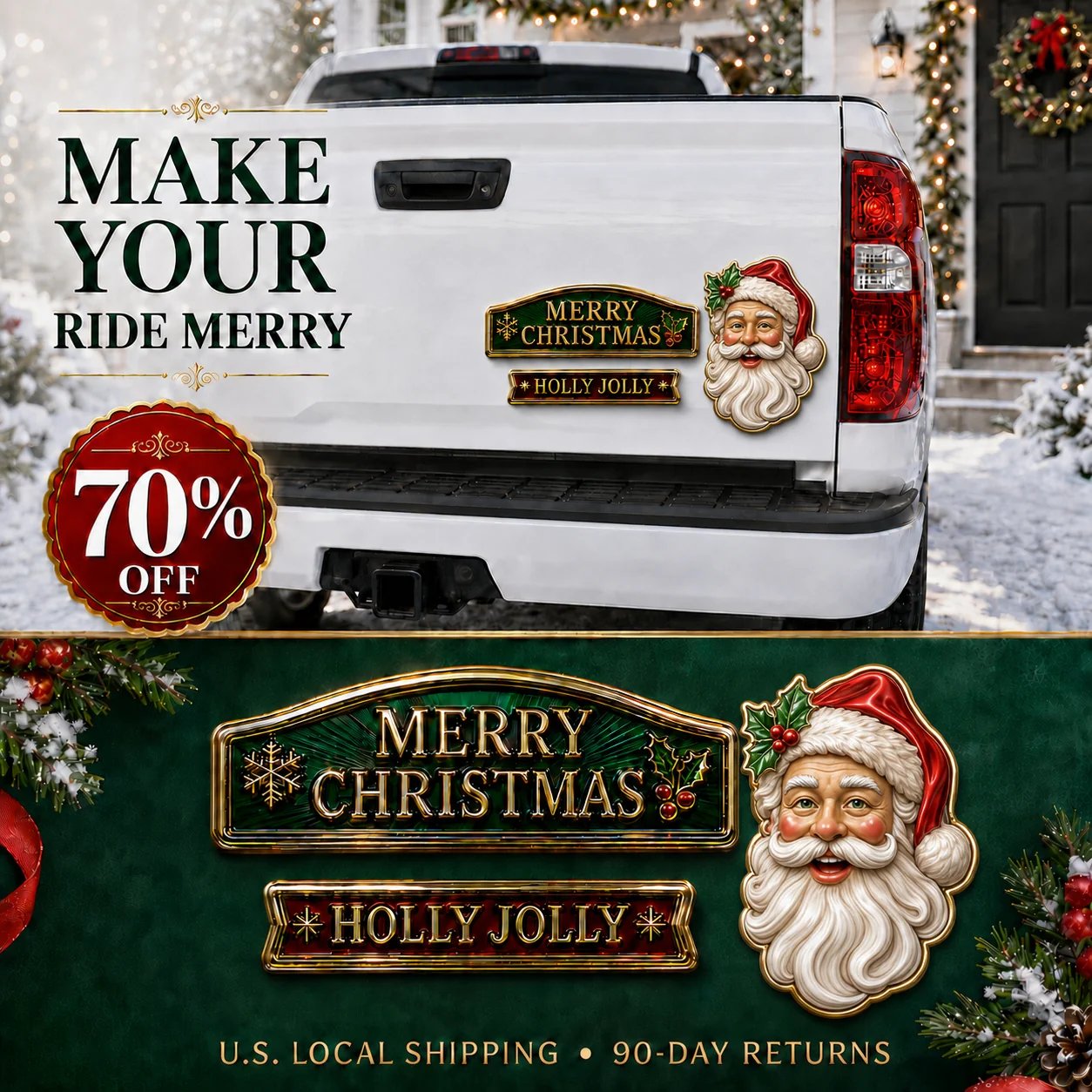 🔥 50K+ SOLD – 🎄Christmas Metal Car Emblem Set – Waterproof, 3D Alloy & Easy Stick! 🎅🚗✨