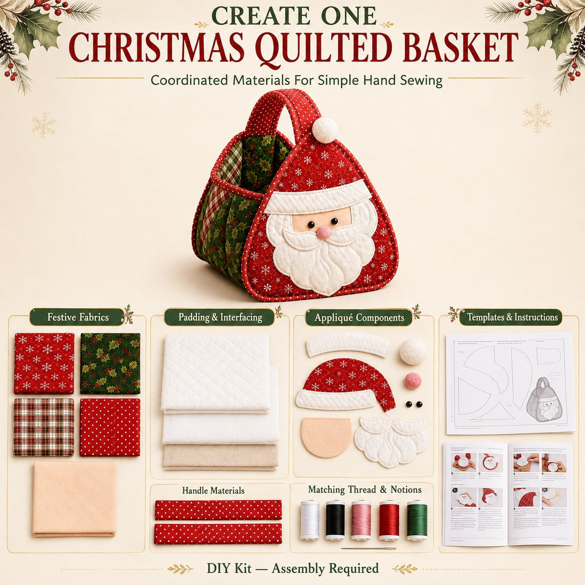 🎄 Christmas Quilted Carry Basket-Choose DIY Kit or Finished Basket for ultimate holiday cheer! ✨🧵