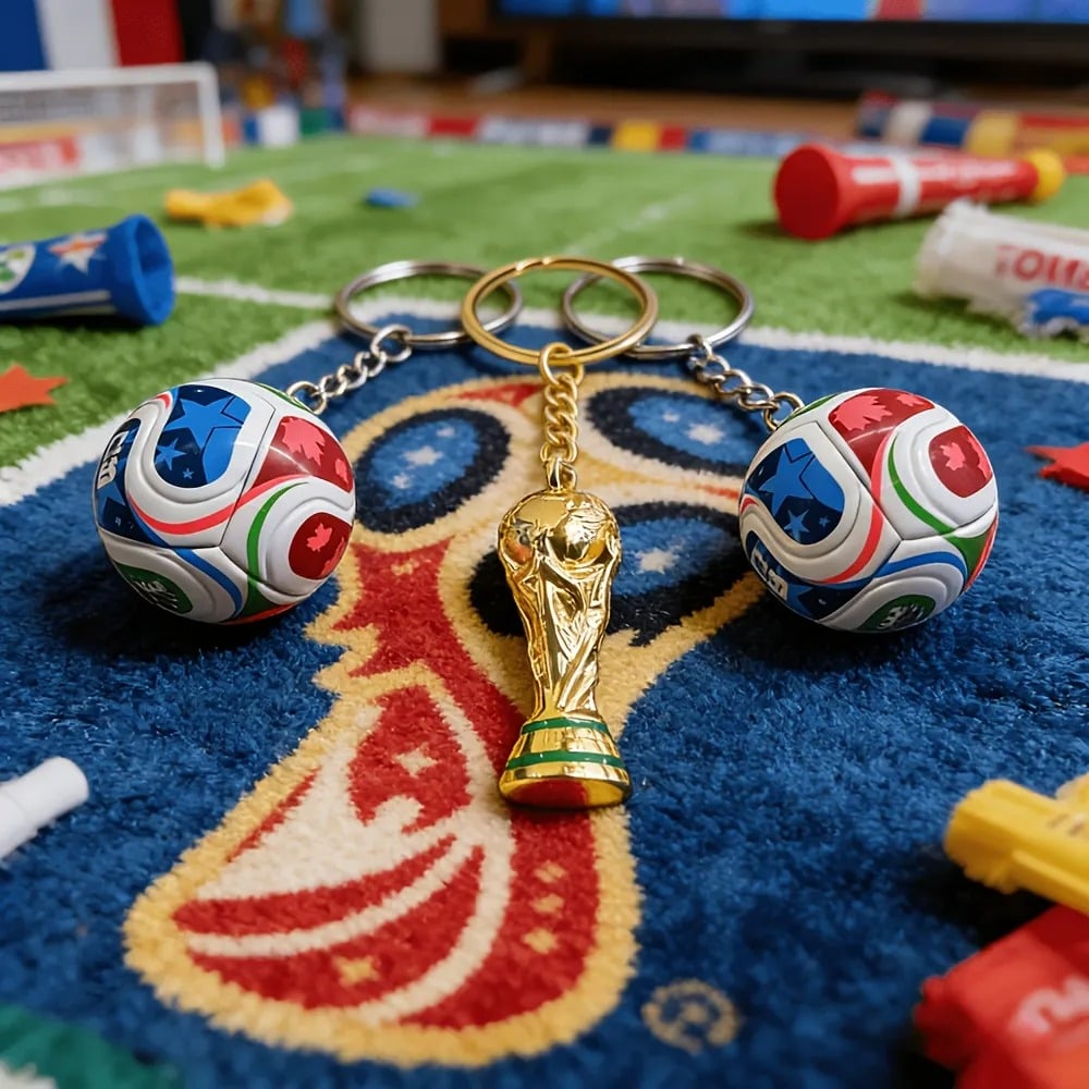 🏆 2026 World Cup 3-in-1 Keychain: Limited Edition Trophy & Soccer Ball Fan Gift! 🇨🇲🇺