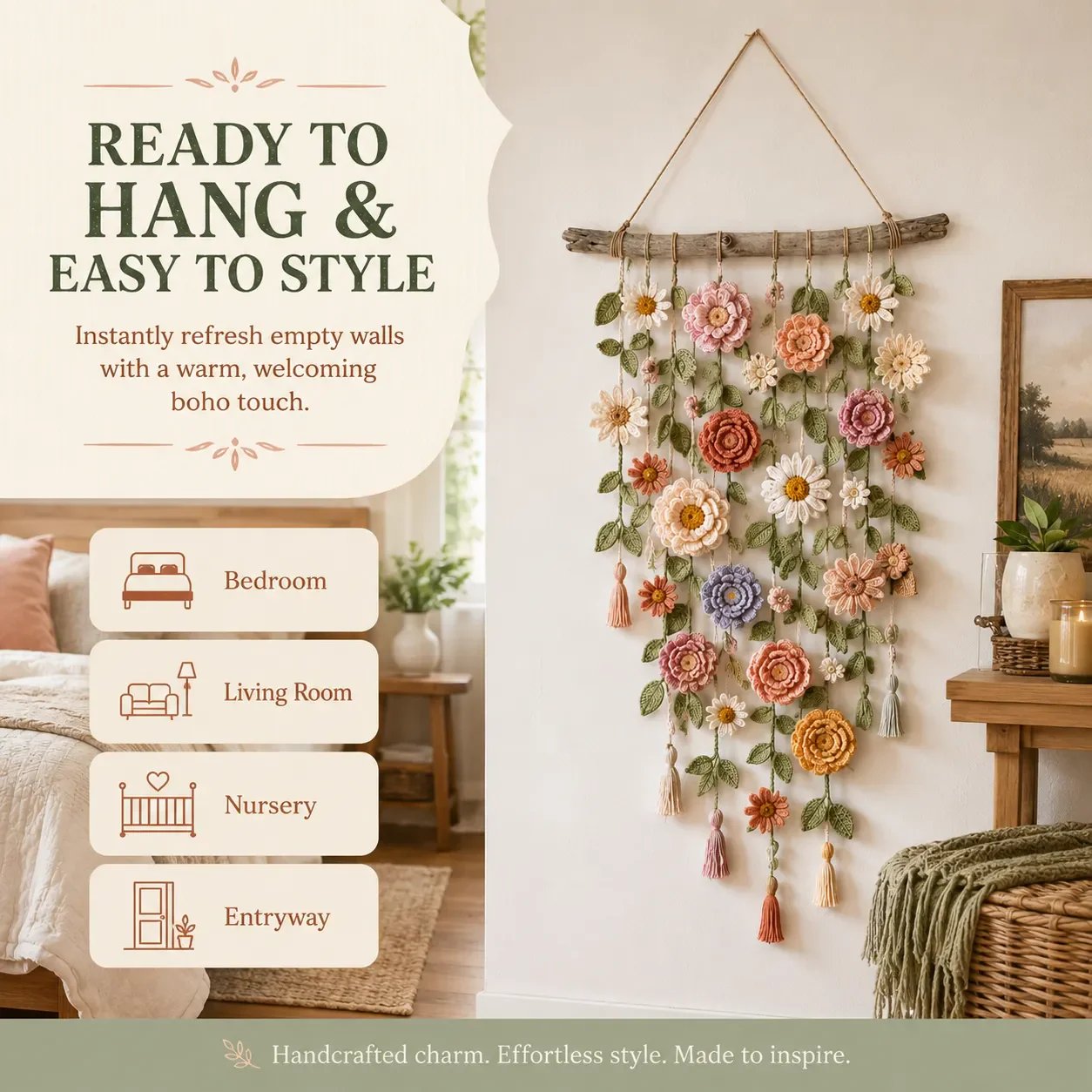 🌸Boho Crochet Flower Wall Hanging Decor✨