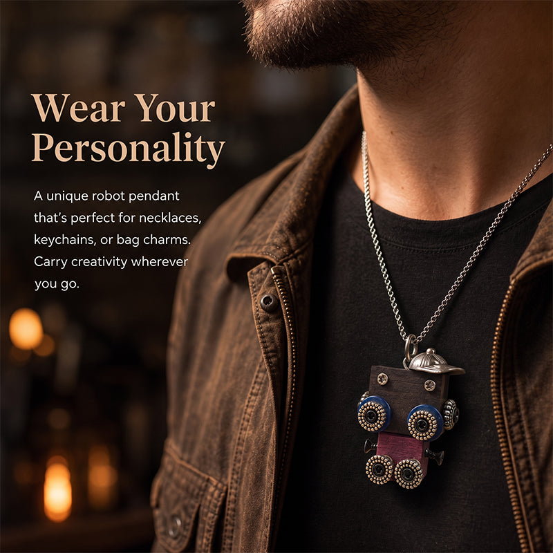 🤖 Handmade Original Cute Punk Robot Wooden Pendant
