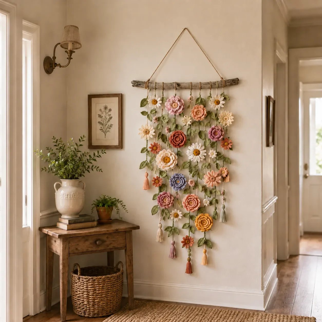 🌸Boho Crochet Flower Wall Hanging Decor✨