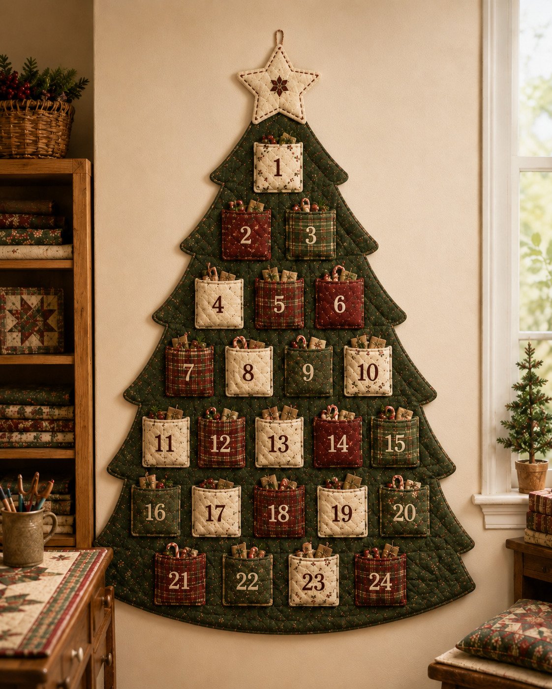 🧵🎄DIY 24-Pocket Fabric Christmas Advent Tree Kit— Craft Your Own Family Keepsake! ✨