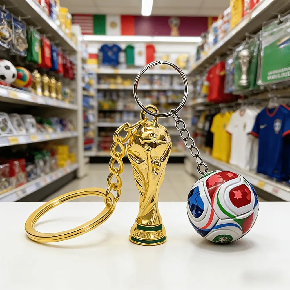 🏆 2026 World Cup 3-in-1 Keychain: Limited Edition Trophy & Soccer Ball Fan Gift! 🇨🇲🇺