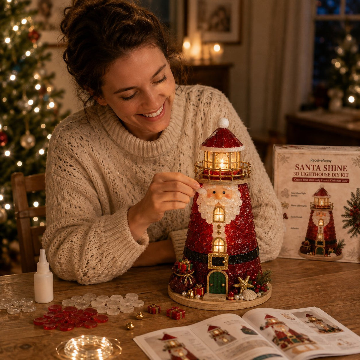 🎄 DIY Lighted Christmas Sea Glass-Style Lighthouse Kit — Create your own glowing holiday magic! ✨🕯️