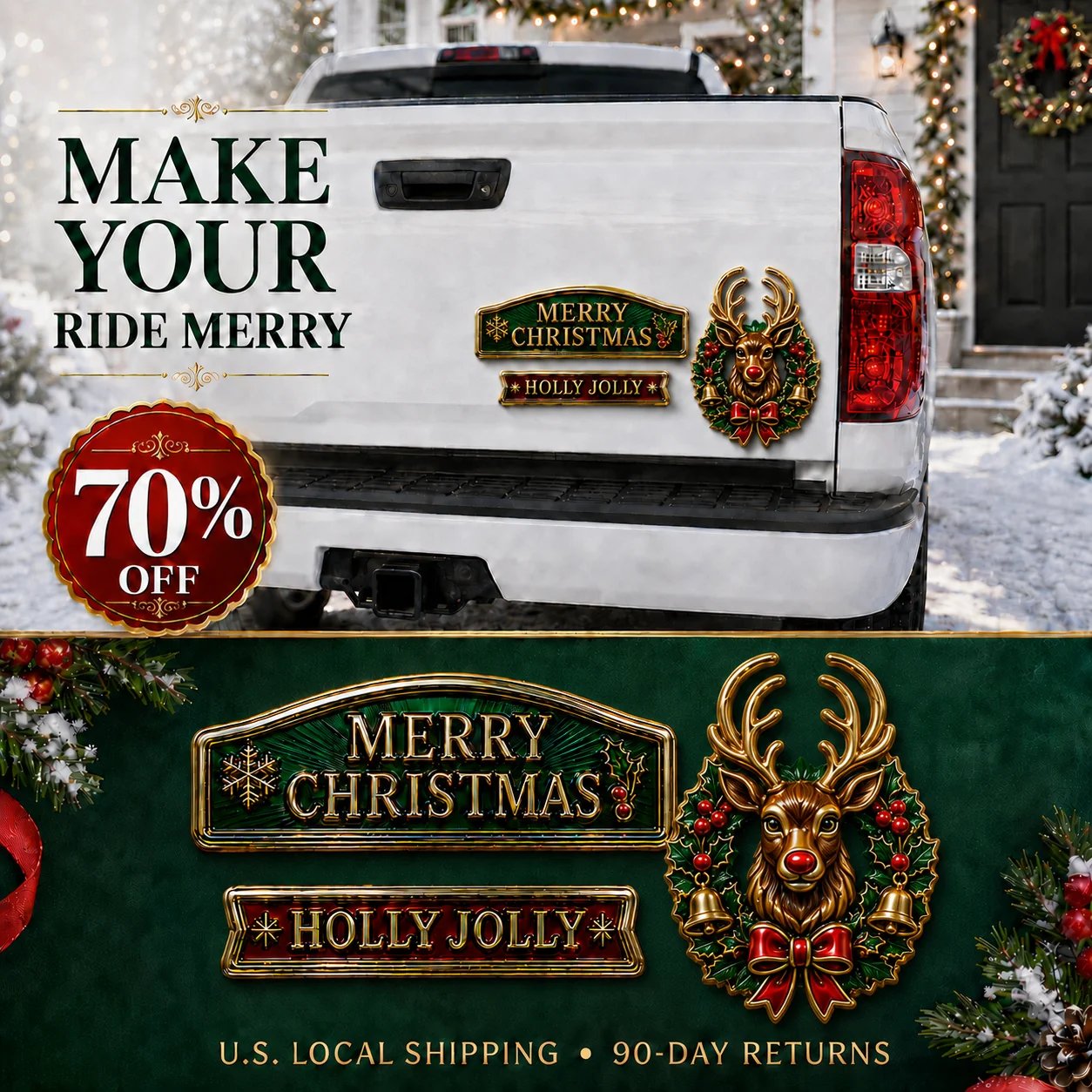 🔥 50K+ SOLD – 🎄Christmas Metal Car Emblem Set – Waterproof, 3D Alloy & Easy Stick! 🎅🚗✨