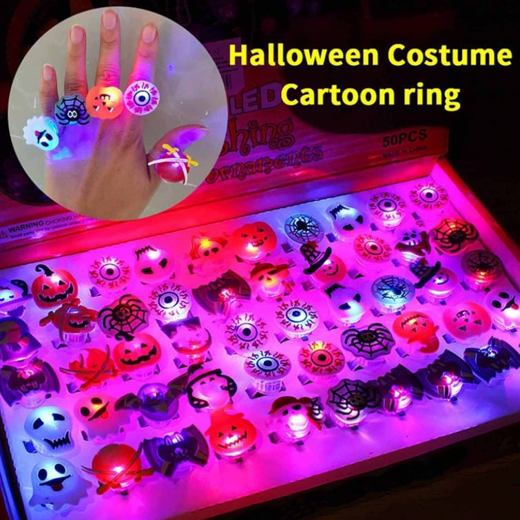 🎁50-Piece Halloween LED Light-Up Ring Set – The Ultimate Glowing Party Treat! 🎃✨