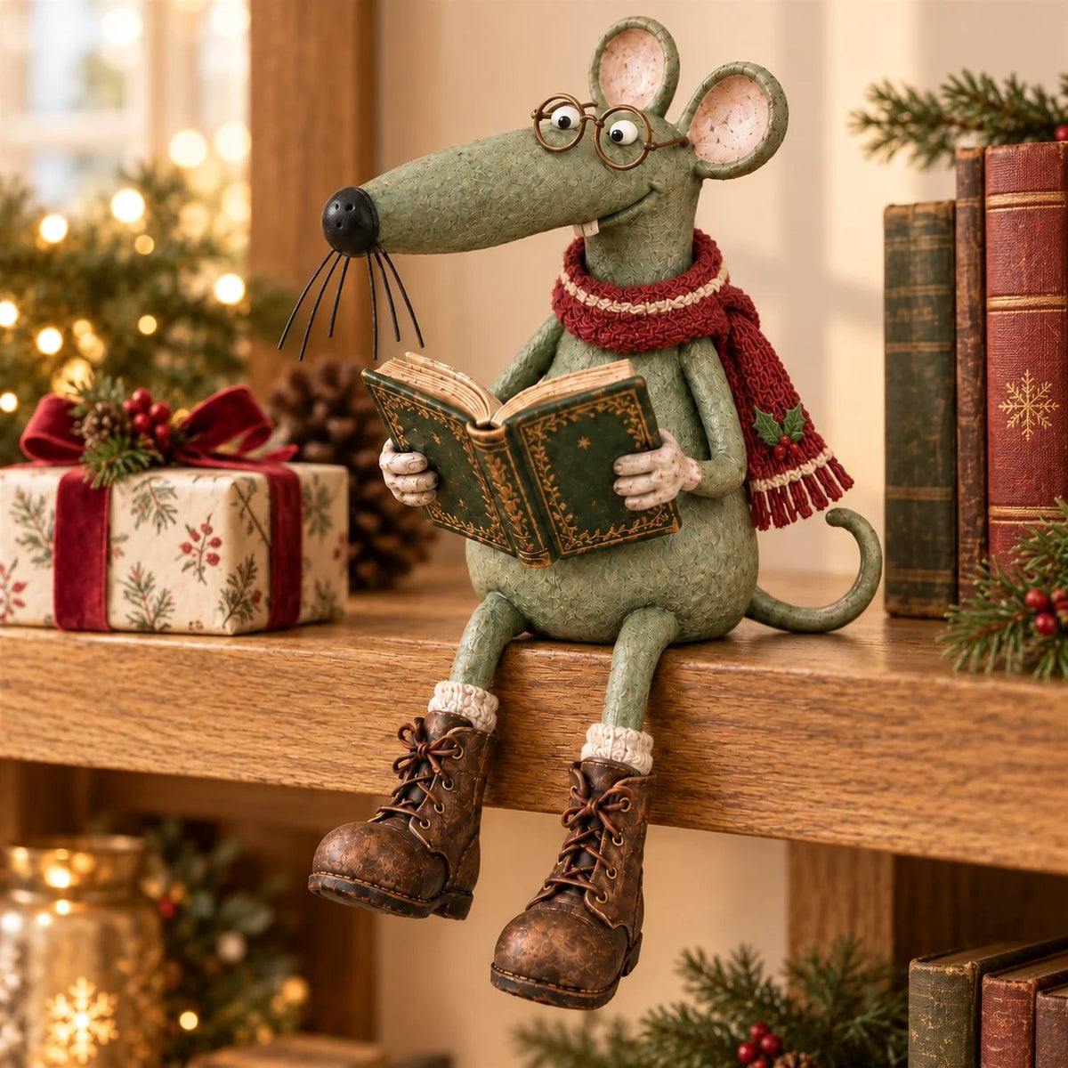 🐭📚 Whimsical Reading Mouse Shelf Sitter – a little reader for your bookshelf