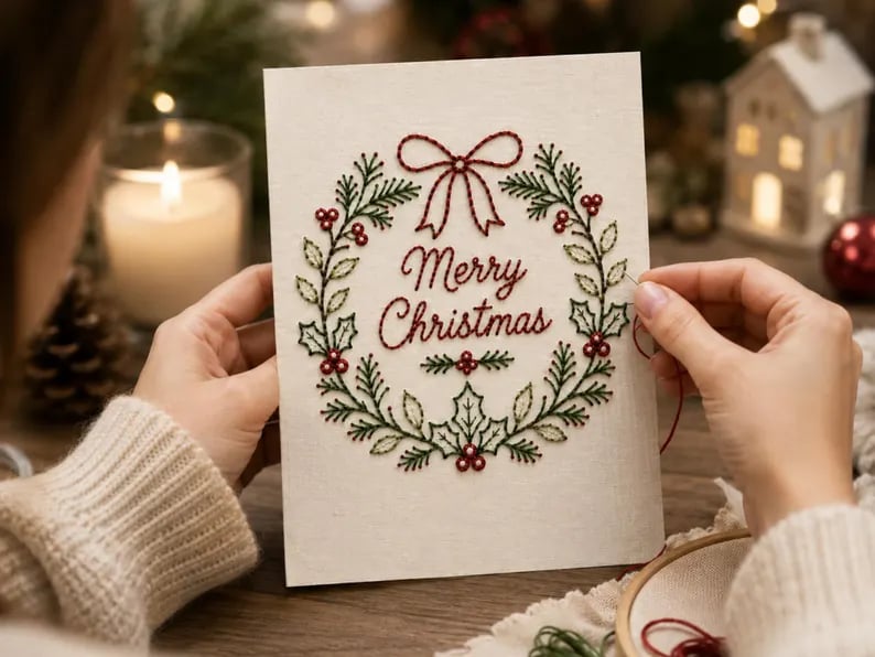 🎄 DIY Christmas Embroidery Card Kit--stitch your own heartfelt Christmas cards🩷