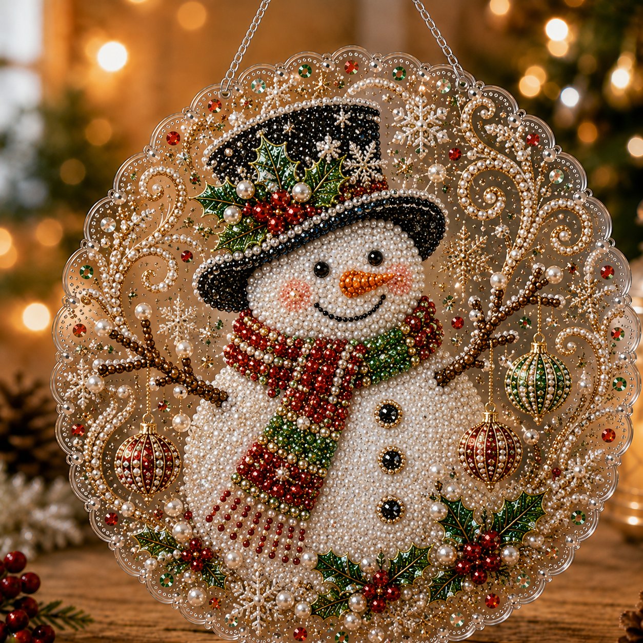 🎄 Christmas Pearl Diamond Art Acrylic Hanging Plaque Kit | Scratch-Resistant Non-Fading Board with Pearl Beads | DIY Handmade Holiday Decor 🎅💎