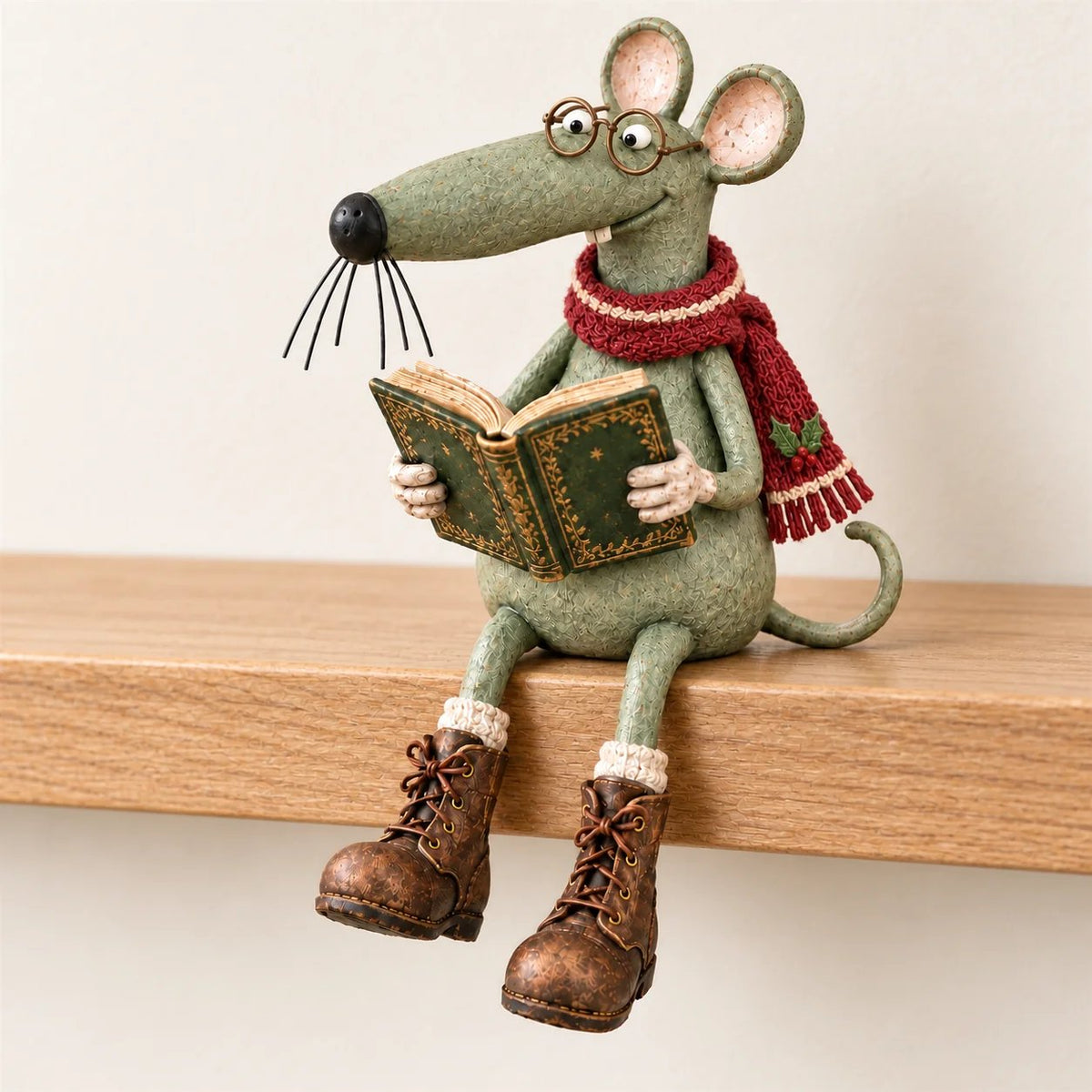 🐭📚 Whimsical Reading Mouse Shelf Sitter – a little reader for your bookshelf