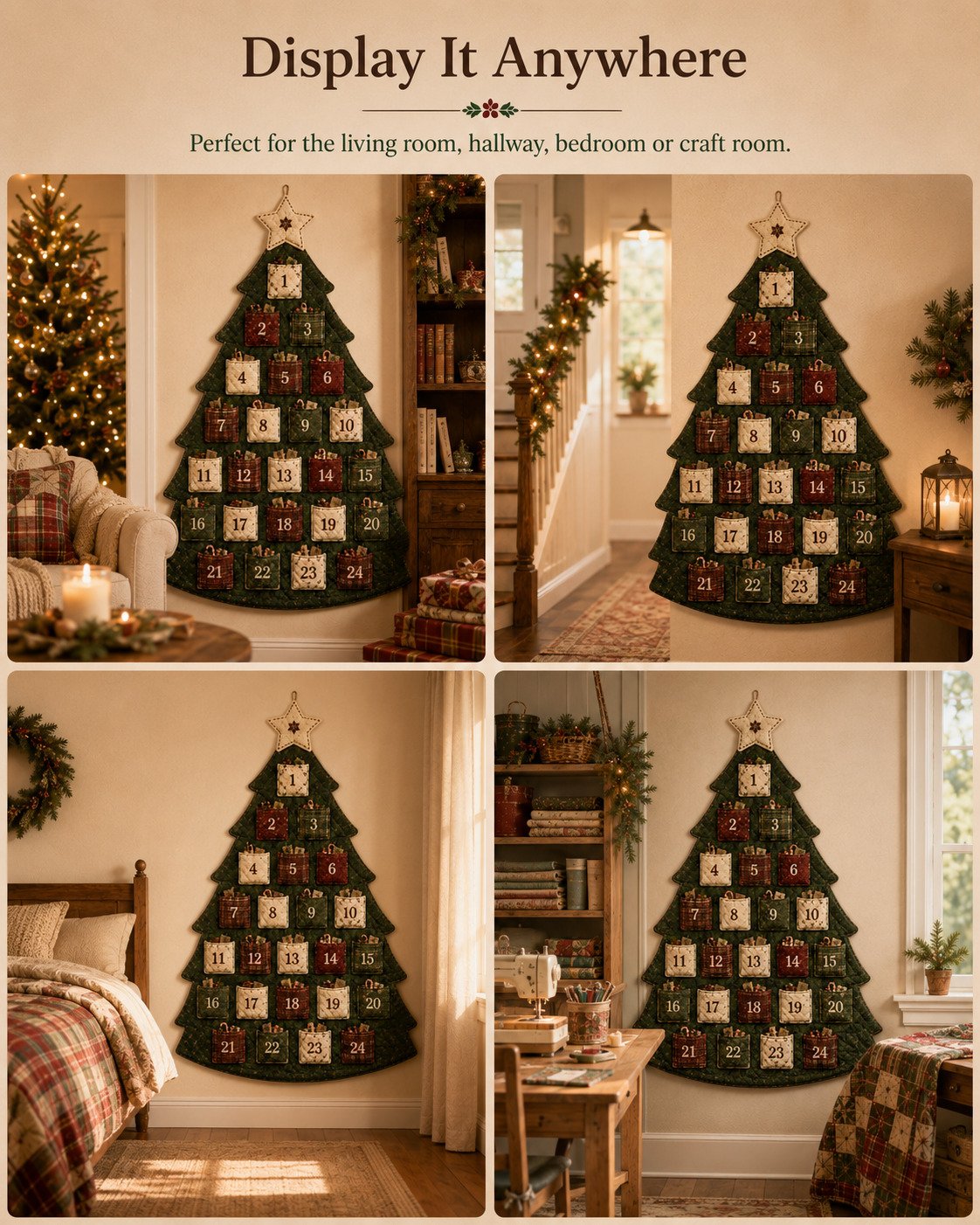 🧵🎄DIY 24-Pocket Fabric Christmas Advent Tree Kit— Craft Your Own Family Keepsake! ✨