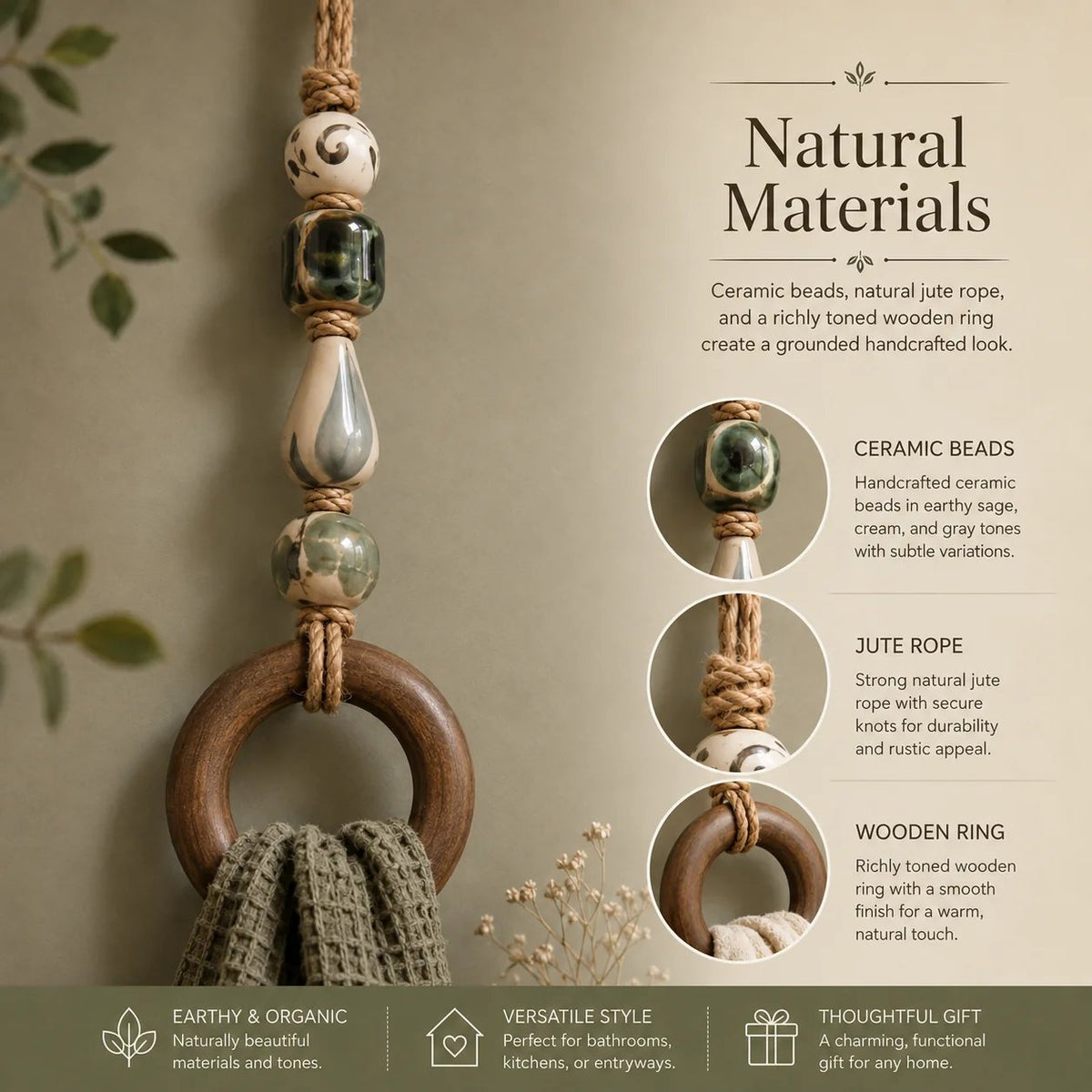 🧺🌿Decorative Beaded Towel Hanger with Wooden Ring