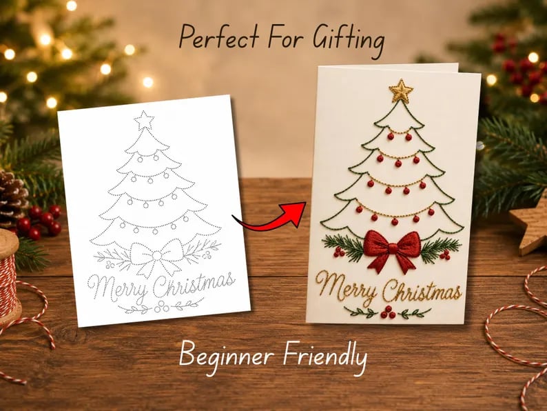 🎄 DIY Christmas Embroidery Card Kit--stitch your own heartfelt Christmas cards🩷