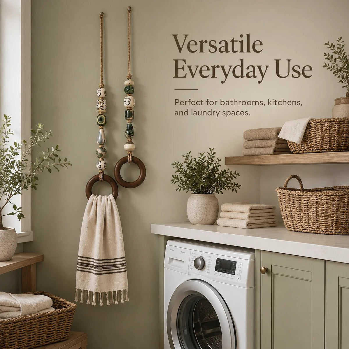 🧺🌿Decorative Beaded Towel Hanger with Wooden Ring