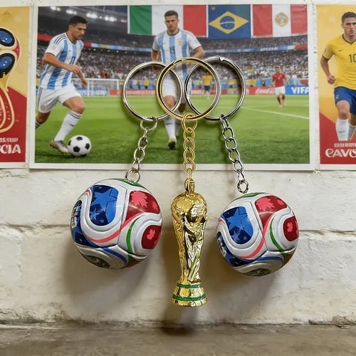 🏆 2026 World Cup 3-in-1 Keychain: Limited Edition Trophy & Soccer Ball Fan Gift! 🇨🇲🇺