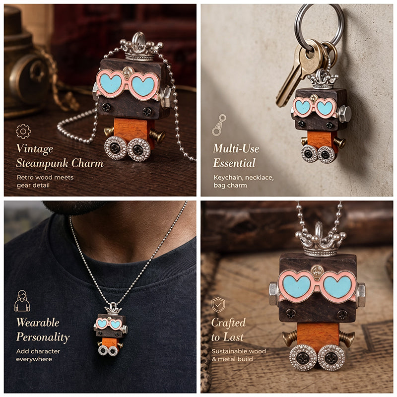 🤖 Handmade Original Cute Punk Robot Wooden Pendant