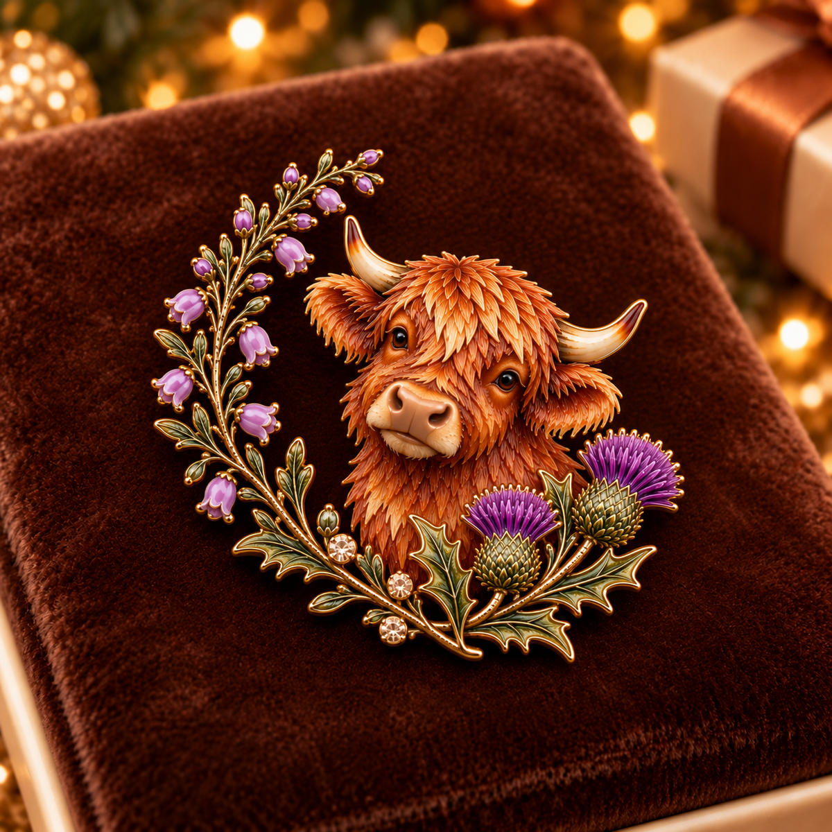 🐮Highland Cow & Thistle 🏴󠁧󠁢󠁳󠁣󠁴󠁿 Scottish Heritage Enamel Brooch