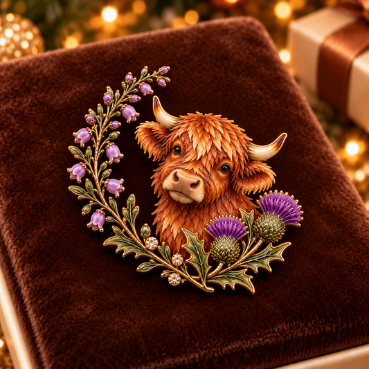 🐮Highland Cow & Thistle 🏴󠁧󠁢󠁳󠁣󠁴󠁿 Scottish Heritage Enamel Brooch