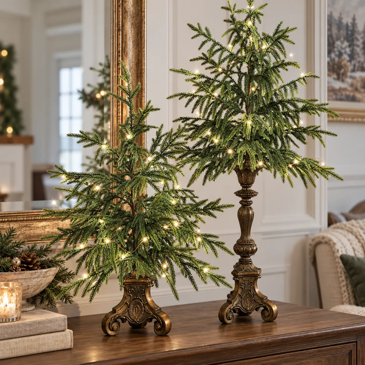 🎄Vintage Lighted Norfolk Pine Trees--Warm LED Glow, Timeless Christmas Table Decor🎁