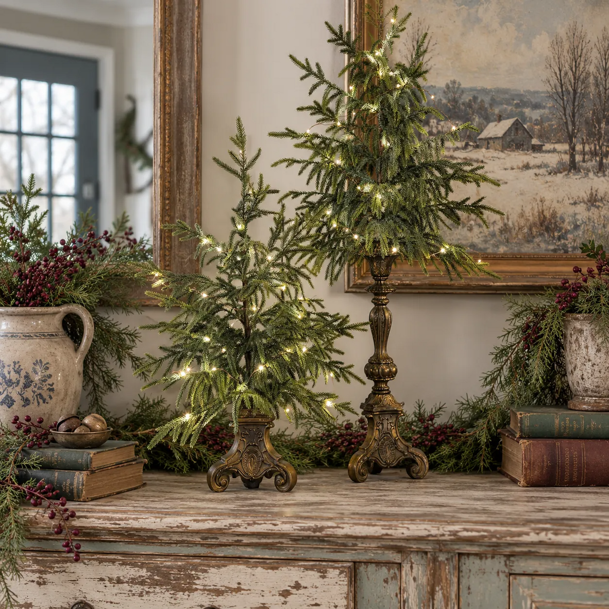 🎄Vintage Lighted Norfolk Pine Trees--Warm LED Glow, Timeless Christmas Table Decor🎁