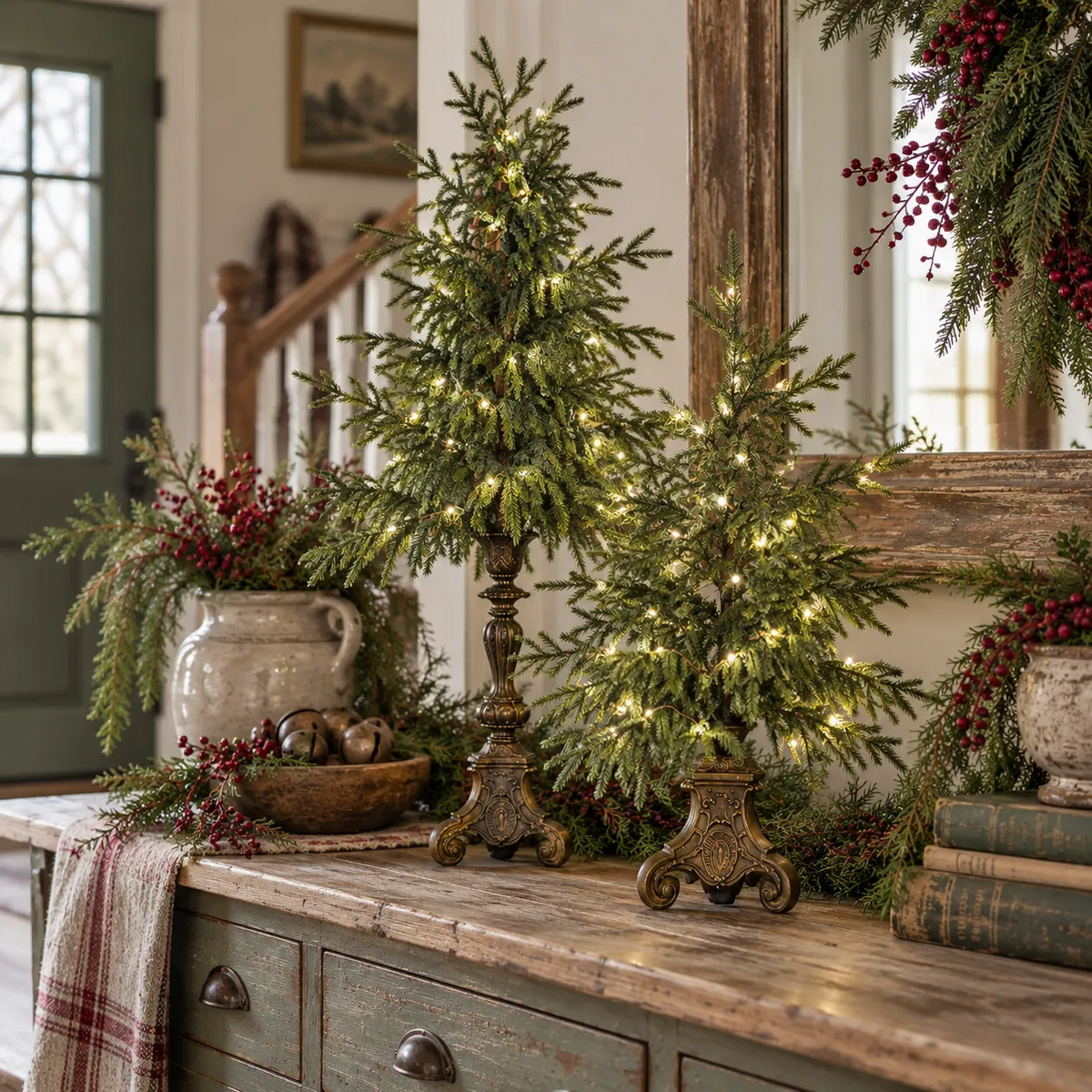 🎄Vintage Lighted Norfolk Pine Trees--Warm LED Glow, Timeless Christmas Table Decor🎁