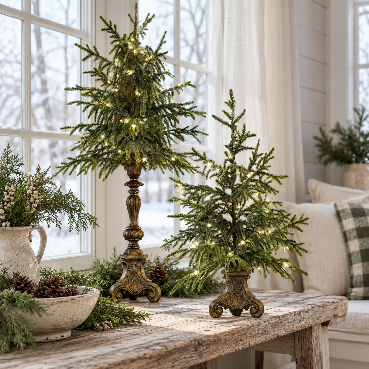 🎄Vintage Lighted Norfolk Pine Trees--Warm LED Glow, Timeless Christmas Table Decor🎁