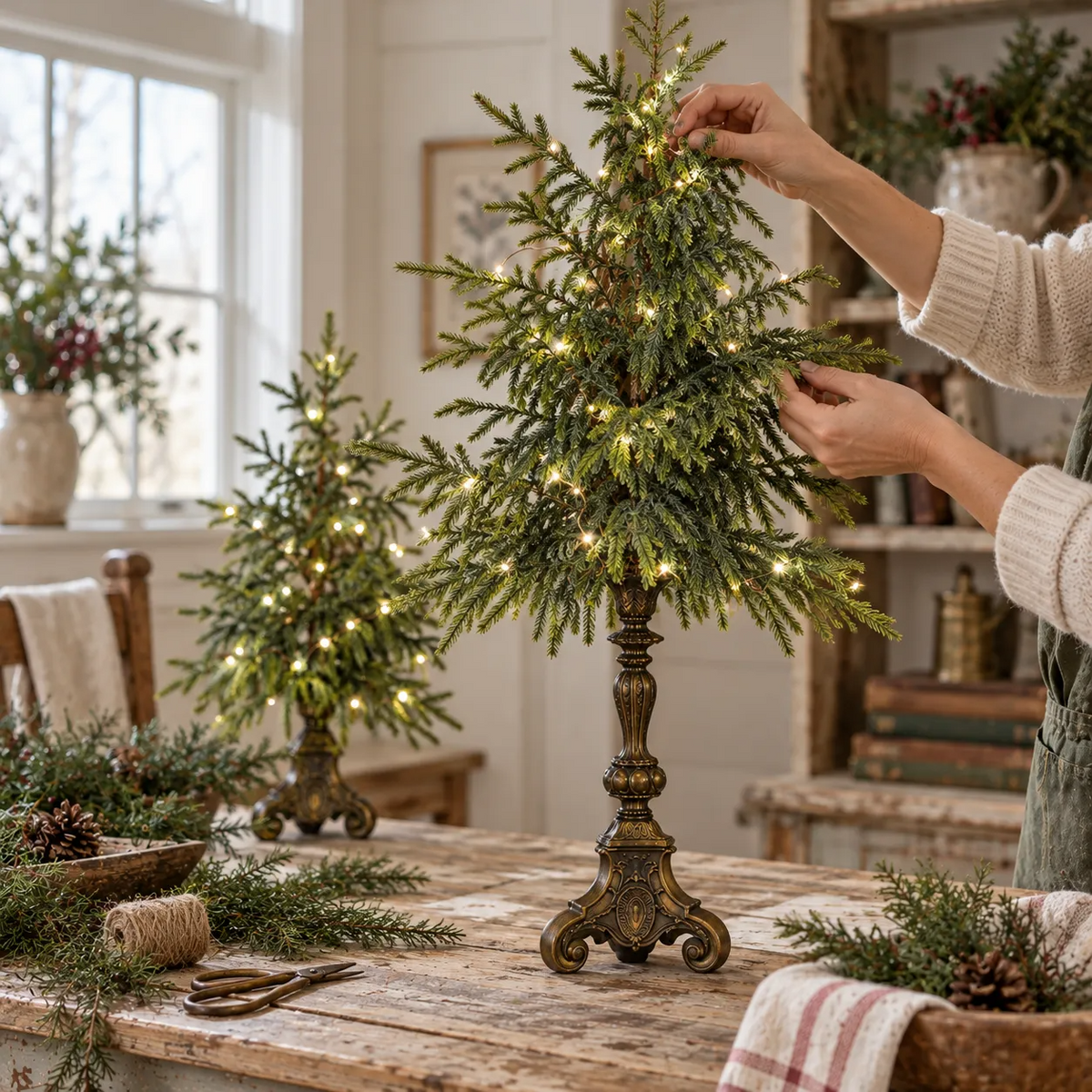 🎄Vintage Lighted Norfolk Pine Trees--Warm LED Glow, Timeless Christmas Table Decor🎁