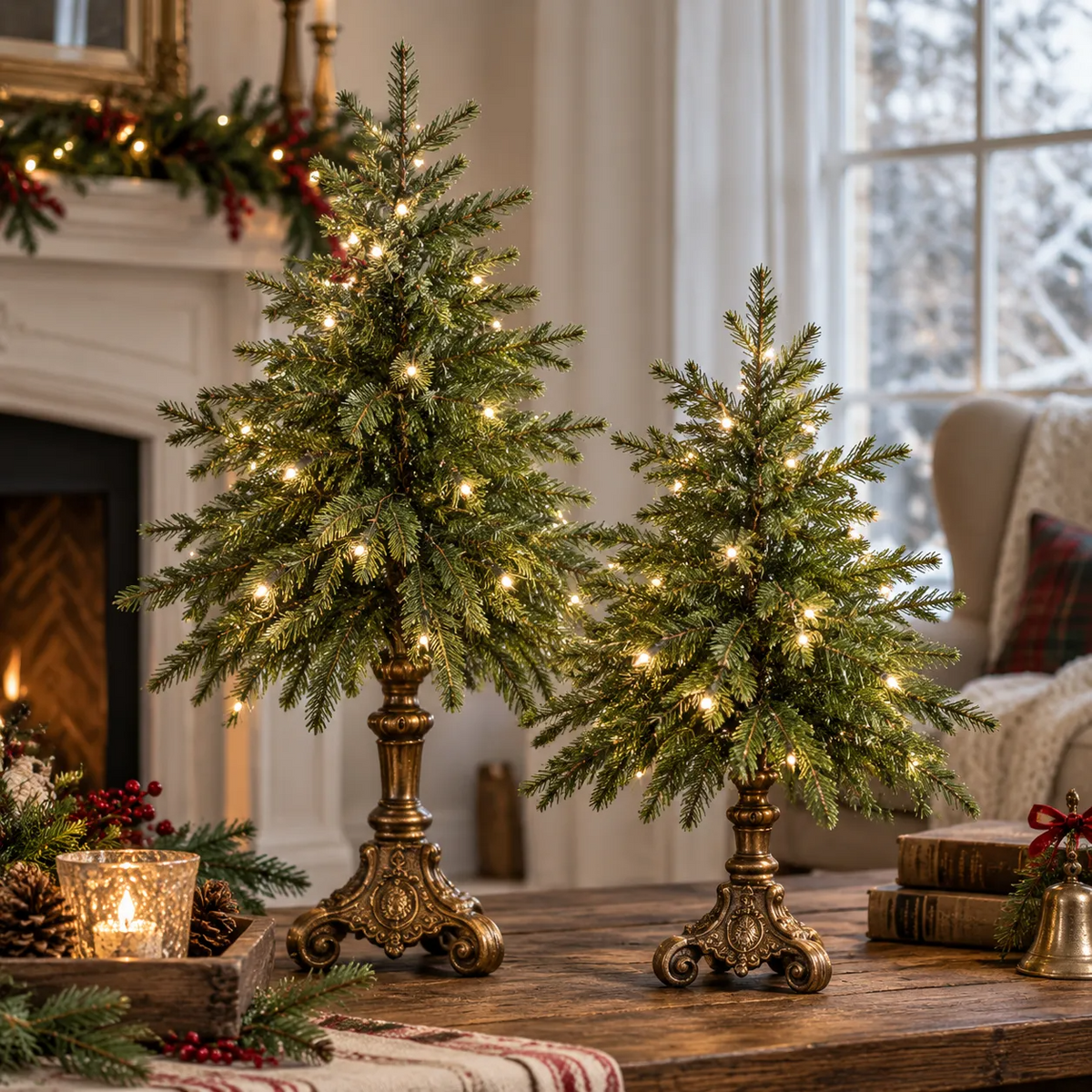 🎄Vintage Lighted Norfolk Pine Trees--Warm LED Glow, Timeless Christmas Table Decor🎁