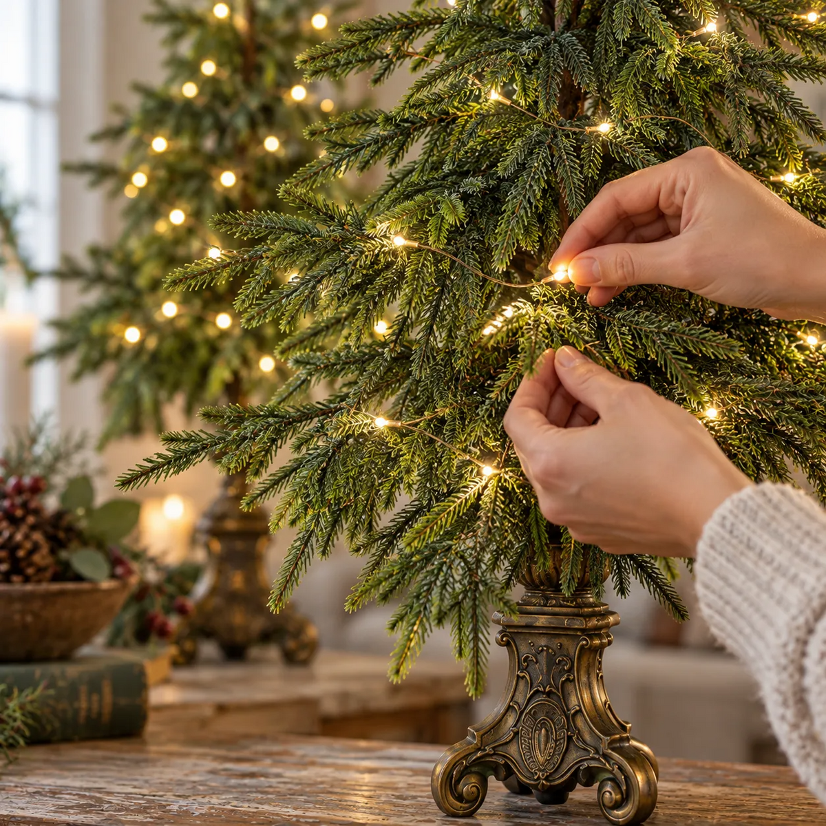 🎄Vintage Lighted Norfolk Pine Trees--Warm LED Glow, Timeless Christmas Table Decor🎁