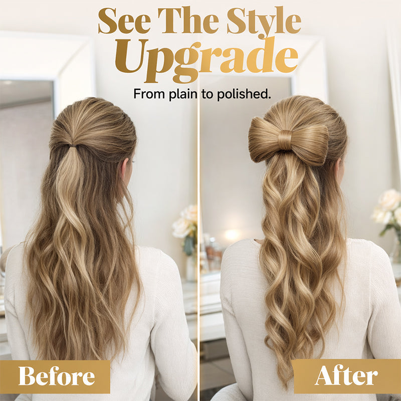 🎀 "Elegant Bow" Claw-Clip Ponytail Extension — Instant Glamour in One Click! ✨