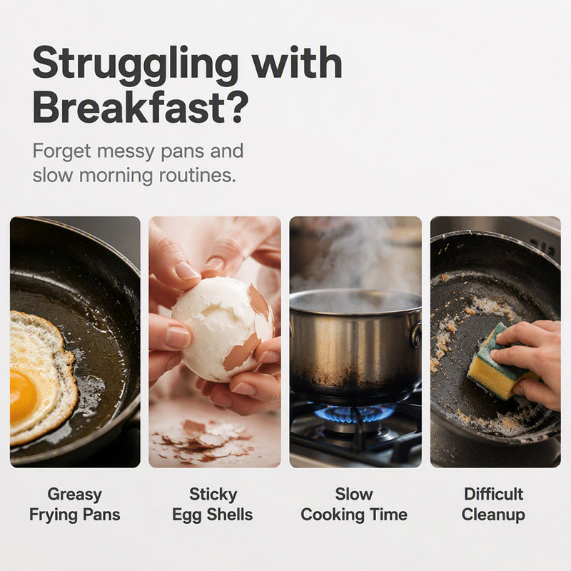 🍳 Microwave Dual-Cavity Egg Poacher with Lid & Handle — Food-Grade Speed Egg Steamer