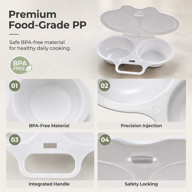 🍳 Microwave Dual-Cavity Egg Poacher with Lid & Handle — Food-Grade Speed Egg Steamer