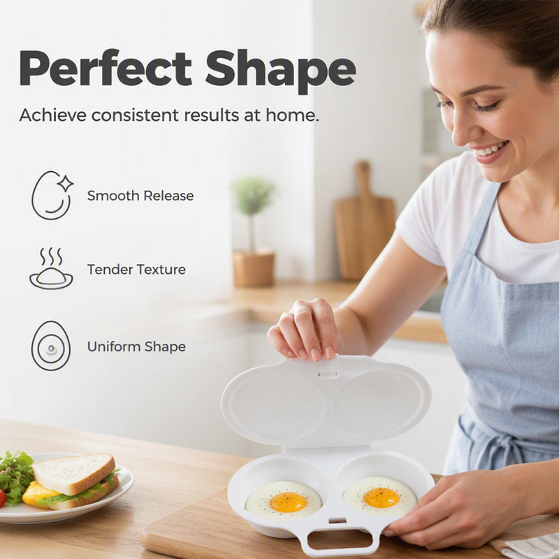 🍳 Microwave Dual-Cavity Egg Poacher with Lid & Handle — Food-Grade Speed Egg Steamer