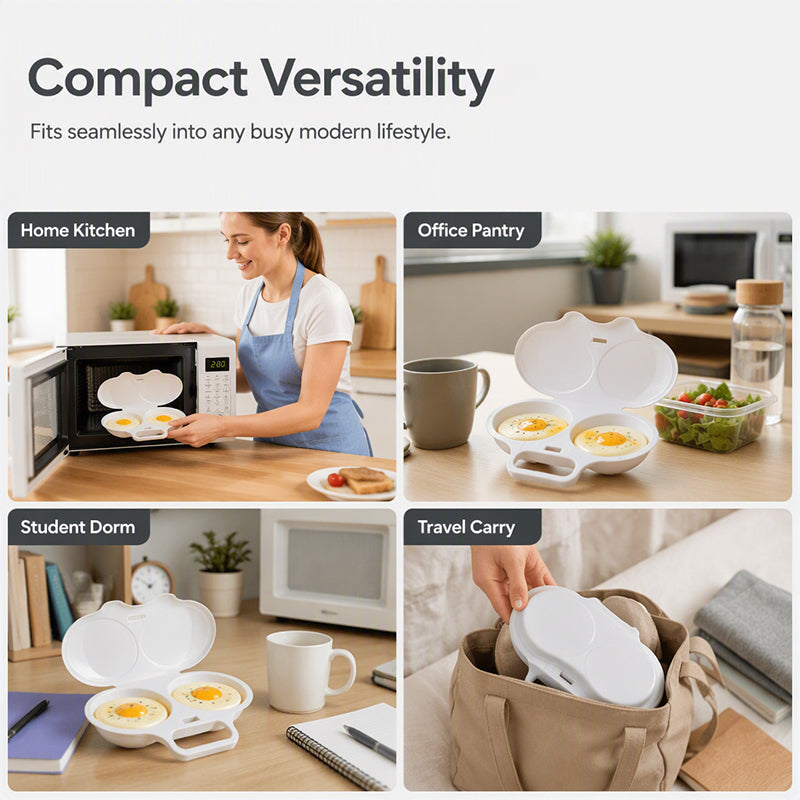 🍳 Microwave Dual-Cavity Egg Poacher with Lid & Handle — Food-Grade Speed Egg Steamer