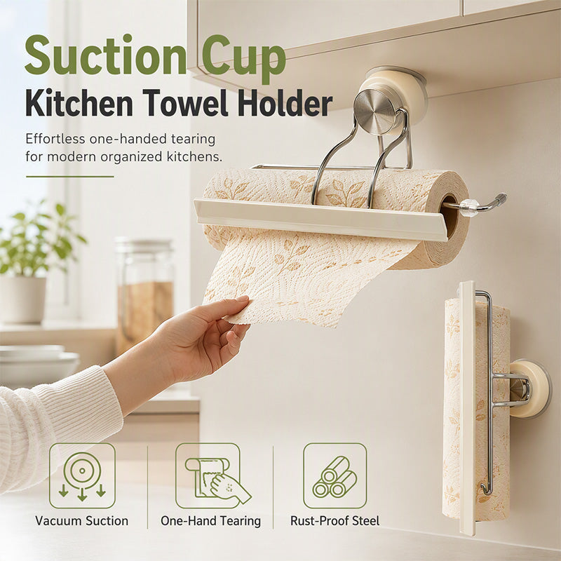 🧻🔧 Suction cup paper towel dispenser - tear with one hand, without drilling into your walls