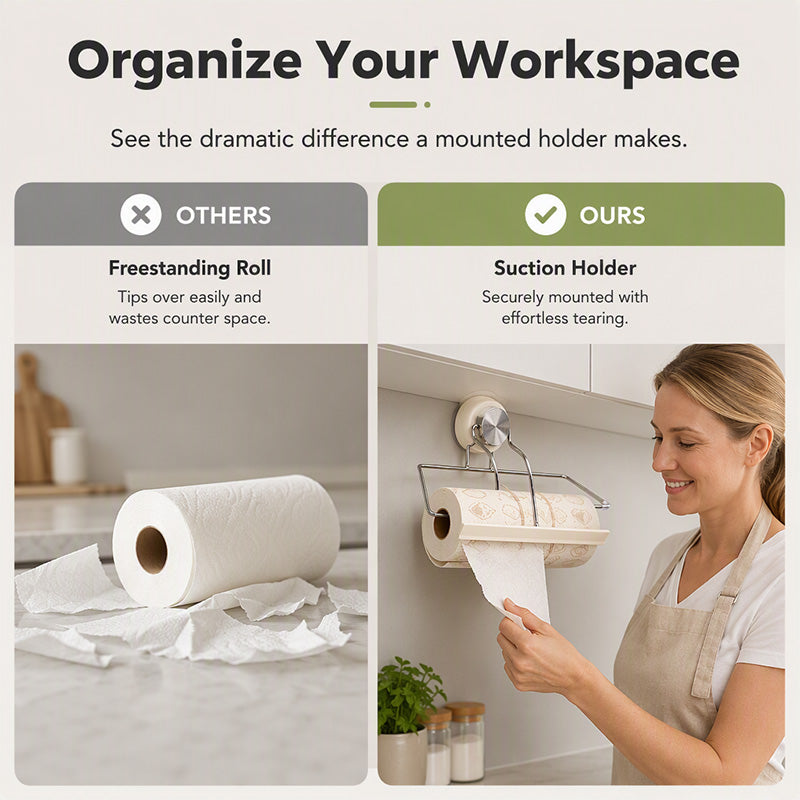 🧻🔧 Suction cup paper towel dispenser - tear with one hand, without drilling into your walls