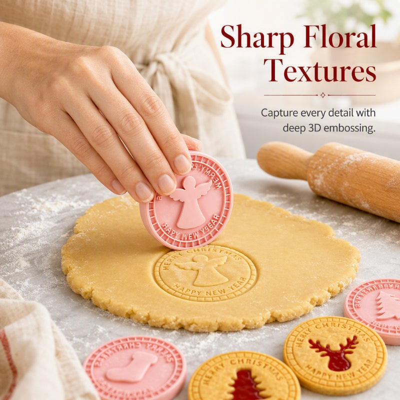🎄🍪 3D Christmas Cookie Mold Set (9 Stamps)--press once, and festive patterns appear